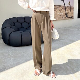 西装阔腿裤女丝滑垂坠感高腰显瘦休闲拖地裤百搭宽松直筒春秋长裤