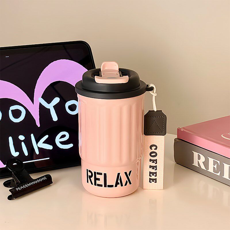 咖啡保温杯女生高颜值便携小巧新款随行吸管双饮水杯随身手提杯子