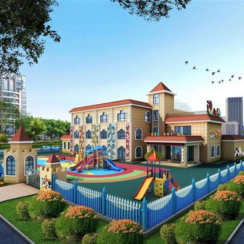 幼儿园规划设计鸟瞰效果图户外插图生活图标幼儿园草场幼儿园设施