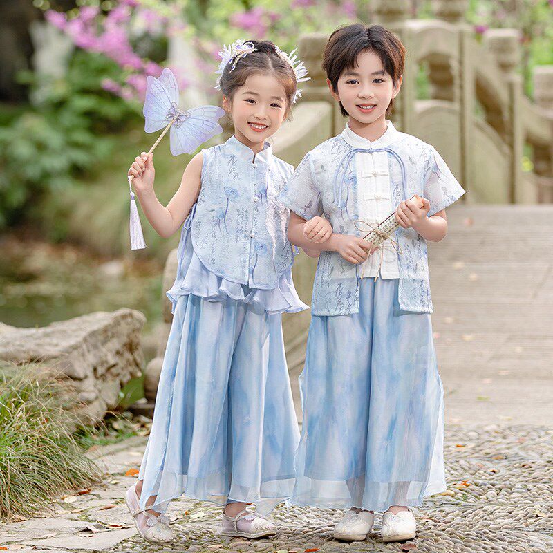 儿童汉服新中式国风女童套装夏男童古装六一演出服大童舞蹈表演服