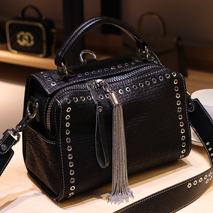 横款宽肩带女包时尚手提斜挎包黑色真皮三用包包2021新款四季通用