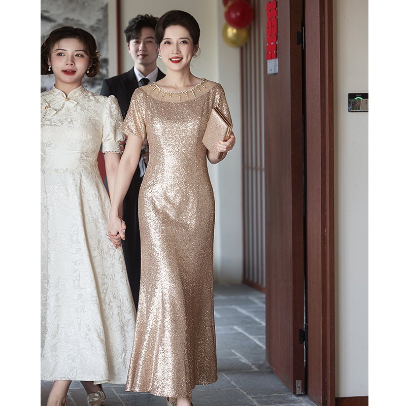 高端喜婆婆婚宴装旗袍2025新款年轻妈妈婚礼礼服高贵洋气鱼尾时尚