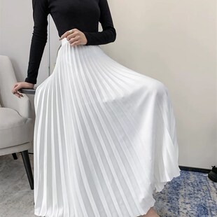 白色半身裙女2025春季新款高腰显瘦垂坠感小个子中长款百褶a字裙