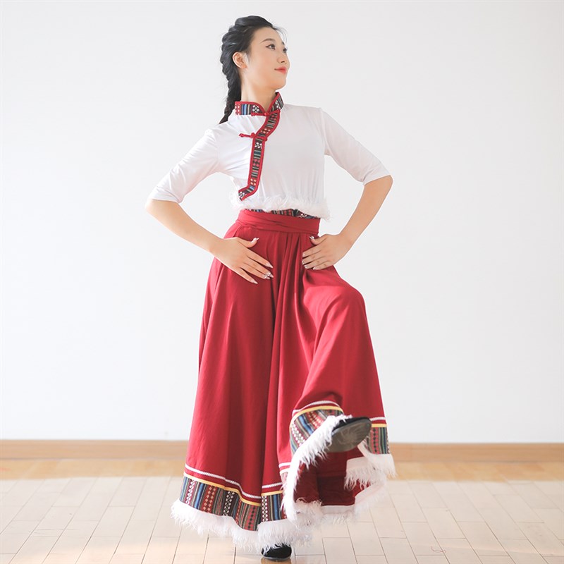 藏族剧目舞蹈少数民族演出服装大摆裙子2024艺术考上衣女成人新款