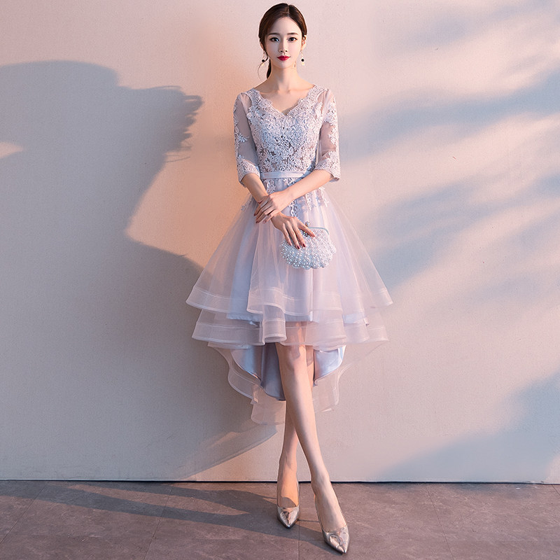 伴娘服2021新款夏季气质前短后长款小个子宴会晚礼服裙女平时可穿