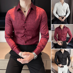 高级感衬衫男长袖潮流内搭打底寸衫2023新款秋季修身潮牌花衬衫服