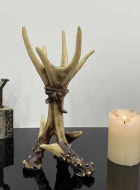 欧式复古鹿角烛台摆件树脂动物雕像跨境家居桌面蜡烛台装饰工艺品