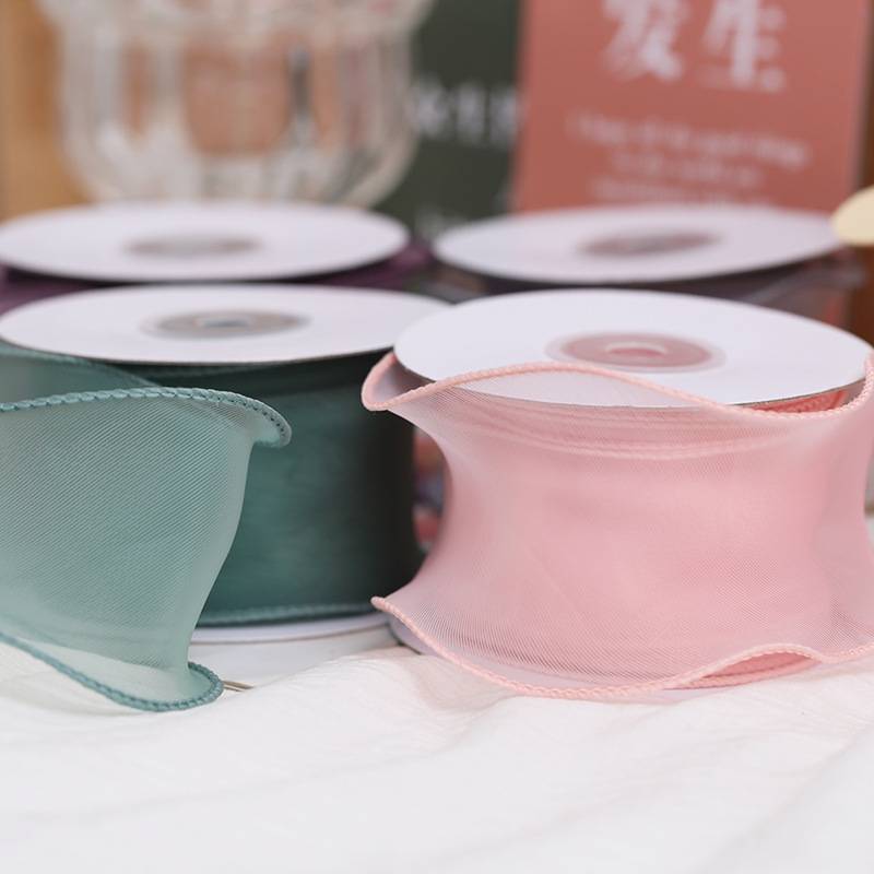 拷边哑光高级质感鱼尾纱丝带烘焙宽纱带雪纱发饰diy手工日常装饰