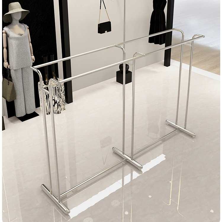 男女服装店中岛货架双杠落地架不锈钢服装店中间陈列展示架挂衣架