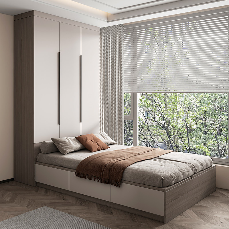 现代简约榻榻米床衣柜书桌一体收纳床落J地高箱储物多功能儿童床,住宅家具,板式床,淘宝优惠券,粉丝福利购,淘宝优惠卷