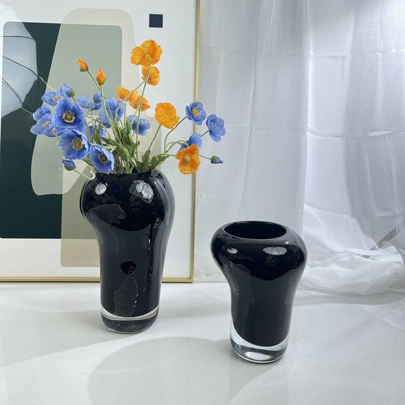 黑色玻璃花瓶大口径m黑色琉璃花器摆件酒店大堂桌面插花大体量花,家居饰品,花瓶,淘宝优惠券,粉丝福利购,淘宝优惠卷