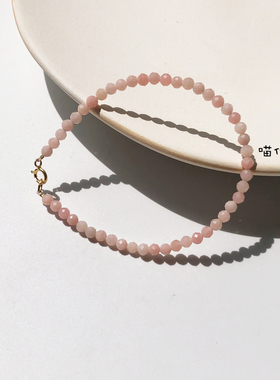 天然粉澳宝蛋白h石3 mm水晶切面细手链脚链招桃花手串14 K包金少