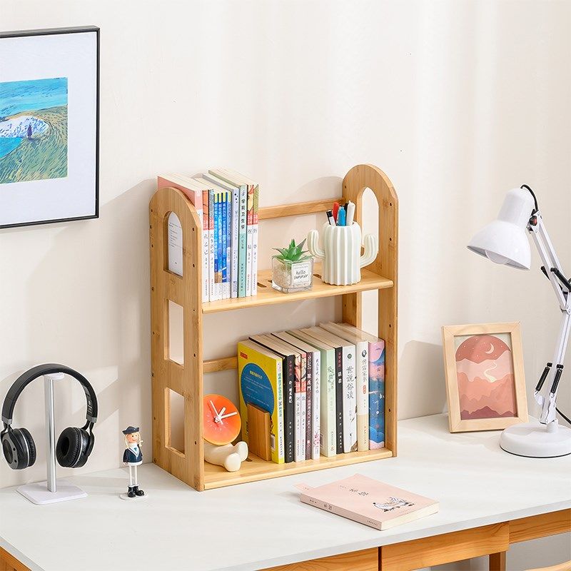 两层桌面竹书架置物p架简易办公二层桌上双层小书架柜儿童收纳,住宅家具,书架,淘宝优惠券,粉丝福利购,淘宝优惠卷