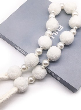 白色毛毛球串窗帘绑带现代简约绒球窗饰挂绳窗饰点缀配件简约绑绳