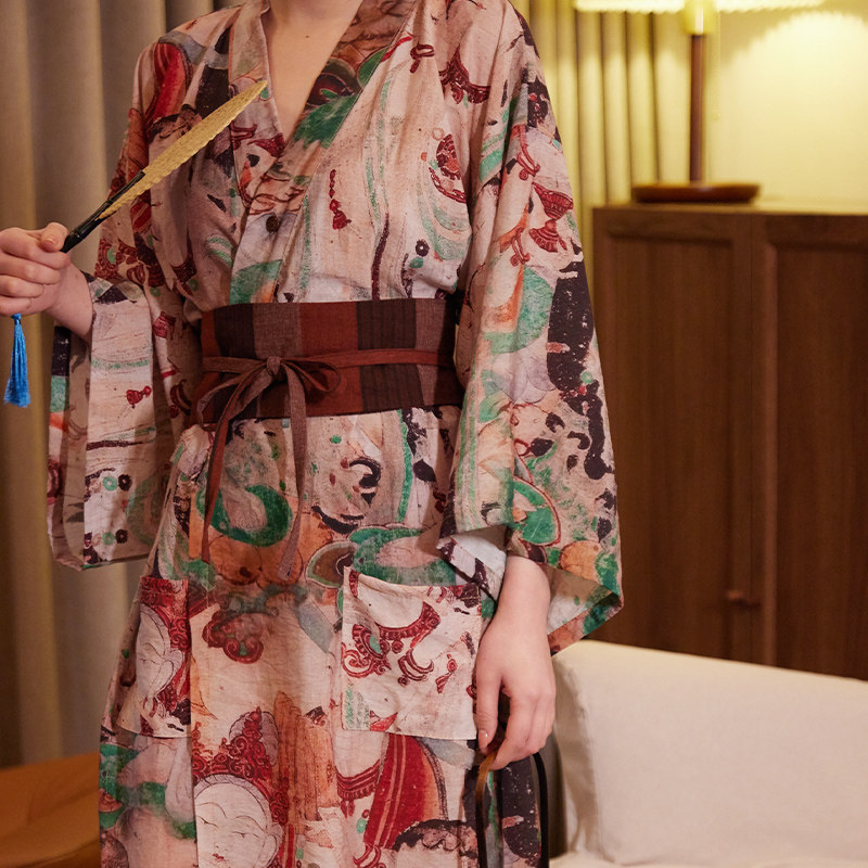 棉麻复古新中f式家居服女文艺宽松禅意国风佛像茶服开衫外穿式睡
