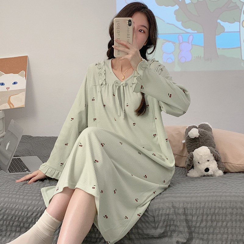 春秋季纯棉长袖哺乳睡裙女孕妇产B后喂奶连衣裙月子服住院睡衣冬