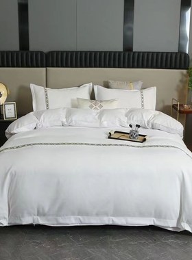 宾馆酒店四件套民宿房专用布草三件套客房加厚床笠纯白色被套床单