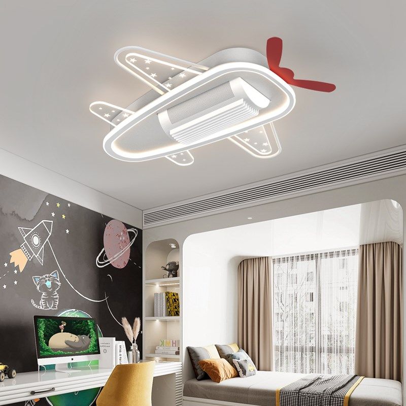 飞机灯全光谱护眼智能带风扇儿童房间卧室灯吸顶灯2024新款风扇灯