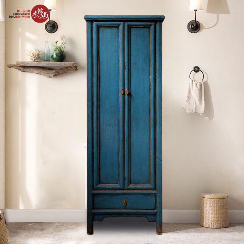 实木衣柜新中式家具1屉2门大衣柜中式储物柜定制亮漆大衣柜子新品