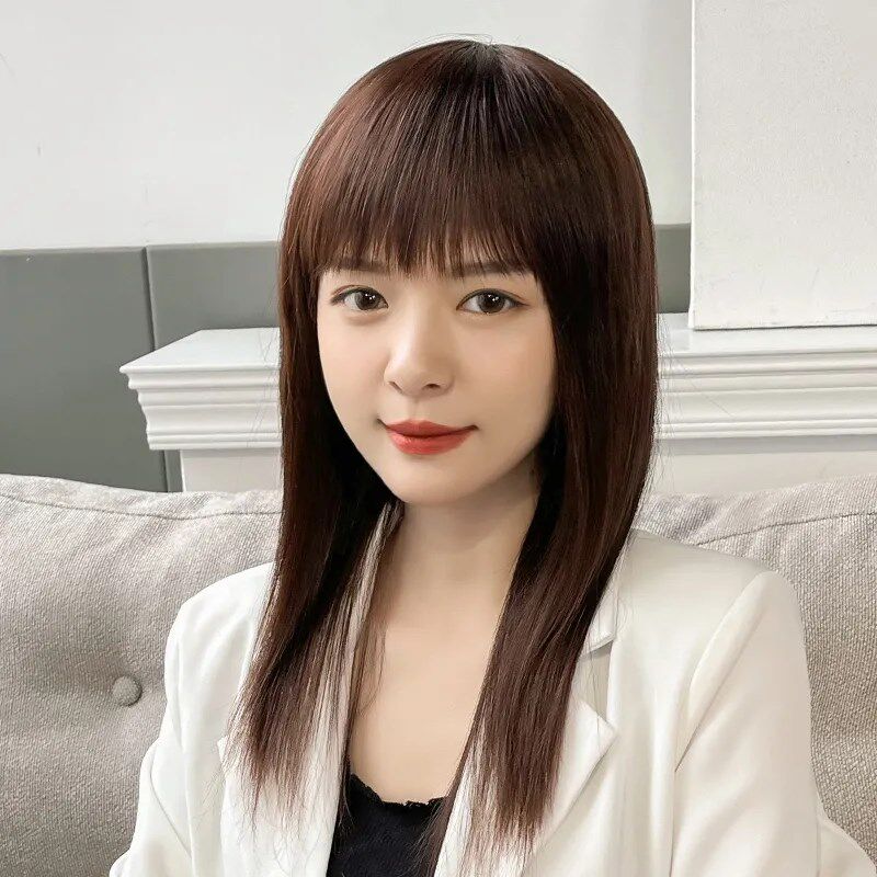 假发女中长长直发短发全头套式自逼真然中长发自然发丝锁骨假发套