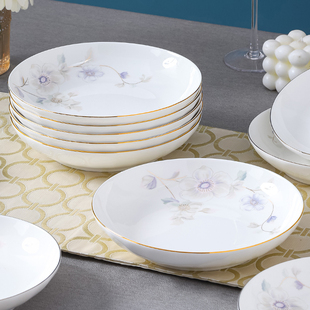 盘子菜盘家用2024新款 金边餐盘深盘碟子高颜值陶瓷碗盘餐具套装