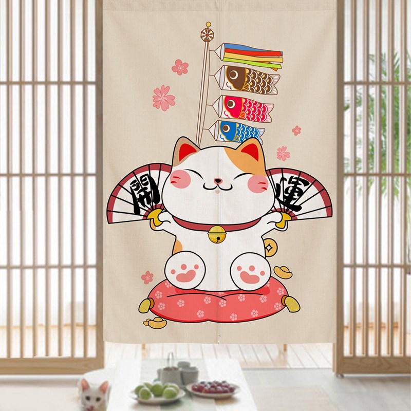 招财猫门帘隔断帘日式厨房半帘和风居酒屋遮挡布帘卫生间挂帘短帘