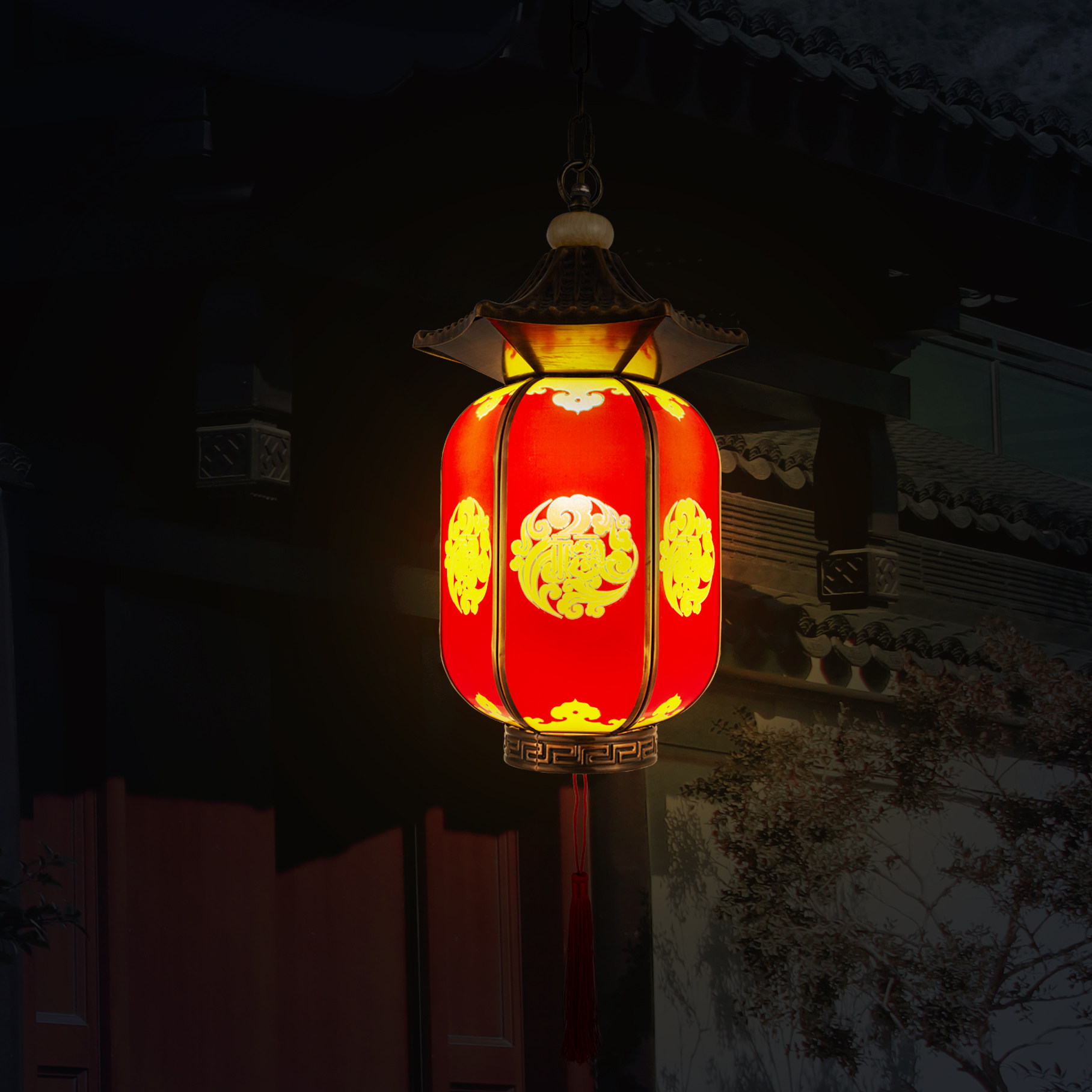 纯铜新中式户外防水吊灯庭院室外亭子凉亭别墅大门口屋檐长廊灯笼
