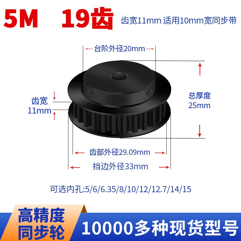 同步轮5M19齿发黑B齿宽11内u孔5 6 6.35 8 10现货皮带同步带轮钢5