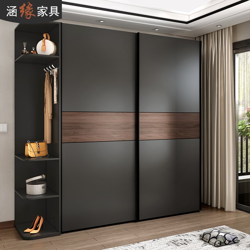 北欧卧室推d拉门衣柜2门3门现代简约大容量移门衣橱角柜可定制B2