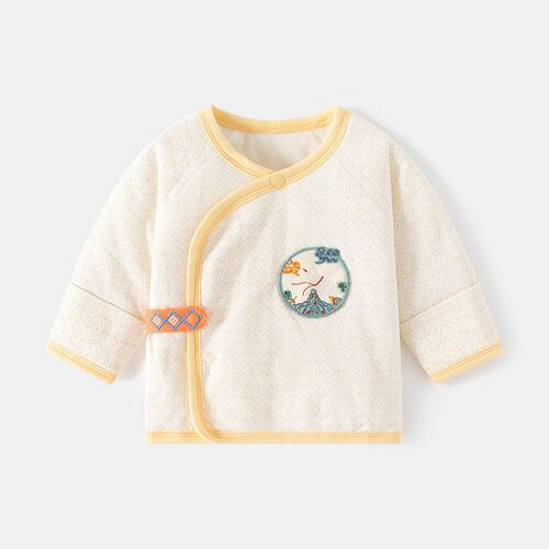 0-3月新生婴儿纯棉半背衣夹薄棉a类无骨保暖哈衣服幼儿上衣春秋冬
