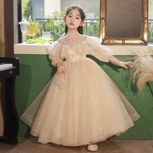 儿童公主裙花童婚礼小孩主持人钢琴演奏演出服女童生日宴晚礼服夏