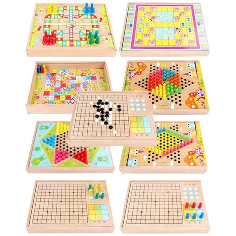 木质多功能棋盘多合一套装斗兽棋象棋I军棋飞行棋五子棋益智玩具