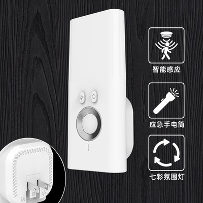 跨境新品小夜灯插电睡觉用带手电筒人走灯灭充电款感应人体感应灯