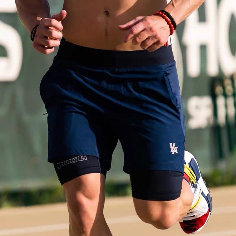 YoungLA克里斯速干训练短裤男健身双层二合一运动修身带弹力内衬