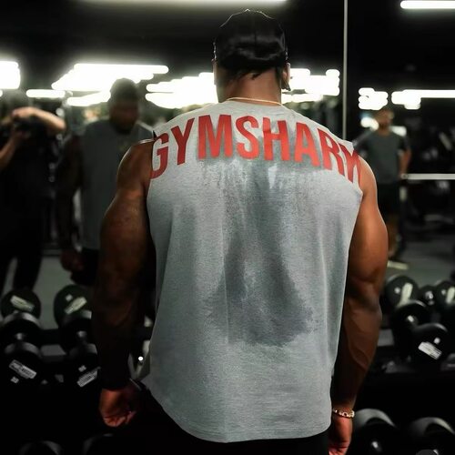 Gymshark Power新款肌肉鲨鱼坎肩运动健身背心男印花字母无袖t恤