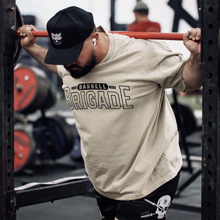 BARBELL新款字母印花短袖T恤男士美式运动健身休闲宽松棉质半袖