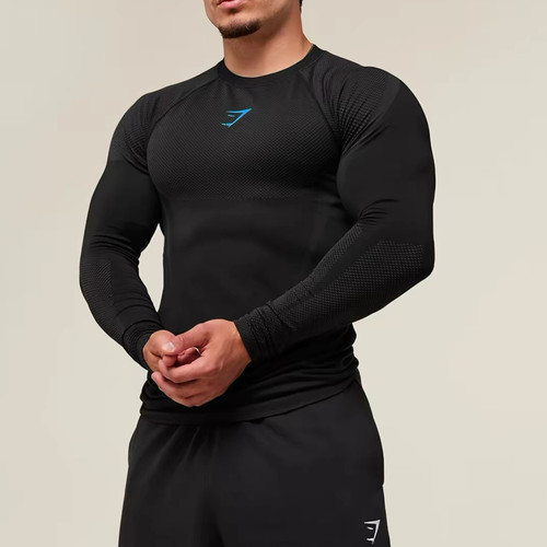 GYMSHARK Onyx5代肌肉鲨鱼英雄紧身运动速干加厚健身圆领长袖上衣