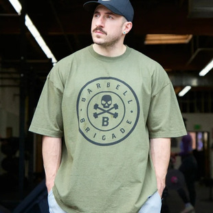 BARBELL新纯棉短袖男美式运动会健身训练户外跑步锻炼宽松棉质t恤