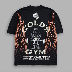 美式复古GOLD'S GYM火焰狼头印花短袖t恤男宽松重磅健身运动上衣