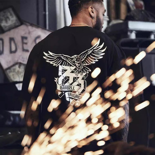 BARBELL新款老鹰印花短袖T恤男士美式运动健身休闲宽松棉质半袖