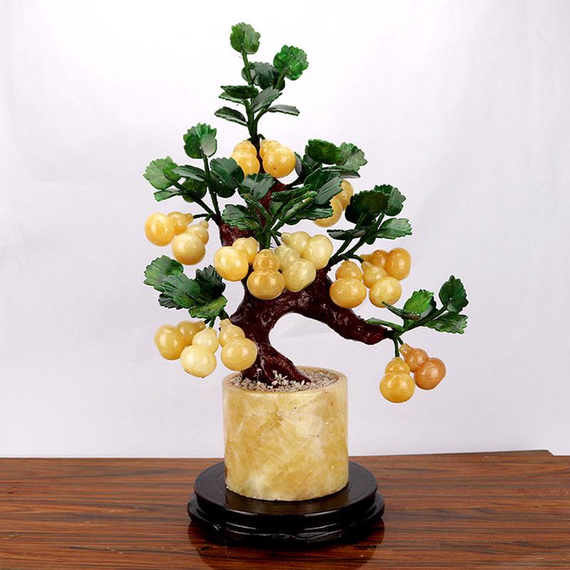 新品天然玉石盆栽葫芦摆