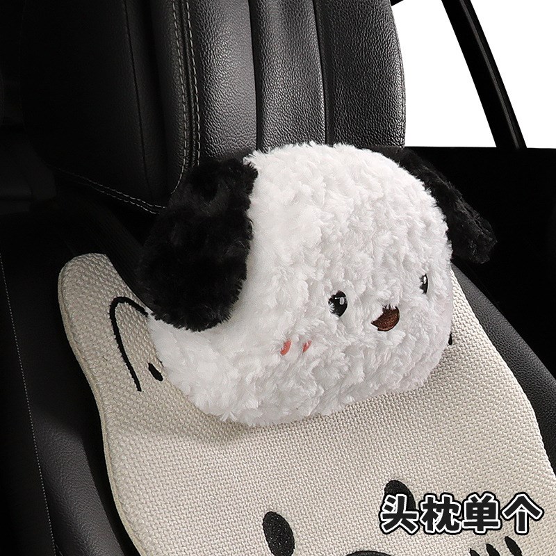 汽车坐垫四季通用亚麻座垫新款网红可爱西高地小狗后排单片座椅套