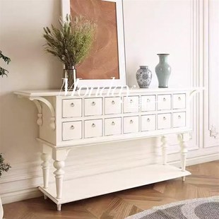 法式中古实木玄关桌靠墙边柜隔断客厅入户黑色多抽屉复古储物柜子