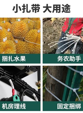 尼龙扎带4*200-8*500m自锁式塑料扎带足量环保束线捆绑带白色黑色