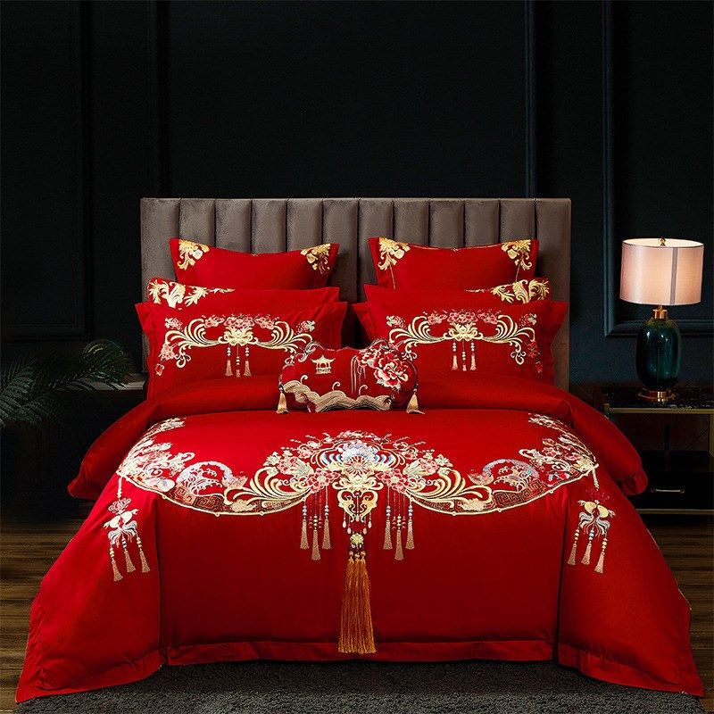 厂家直销高端婚庆四件套100支双股长绒棉刺绣 玻尿酸大红结婚套件,床上用品,床品套件/四件套/多件套,淘宝优惠券,粉丝福利购,淘宝优惠卷