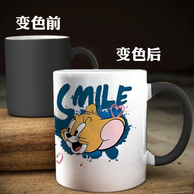 可爱卡通动漫陶瓷水杯家用喝水杯子变色马克杯猫和老鼠周边