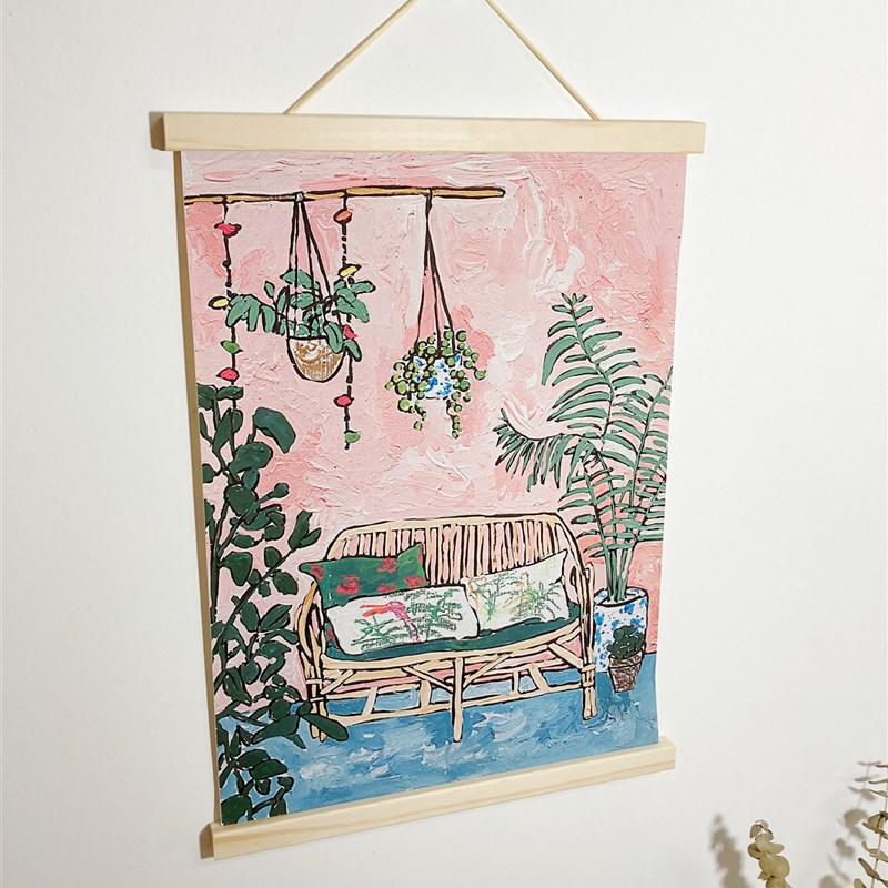 小众复古花卉系列实木磁铁挂轴画客厅卧室儿童房挂画免打孔装饰画图片