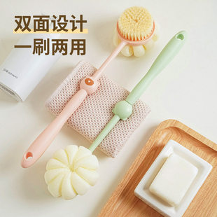 可爱小熊纯色双面洗澡刷杯神器长柄浴刷搓背刷子沐浴球浴刷二合一