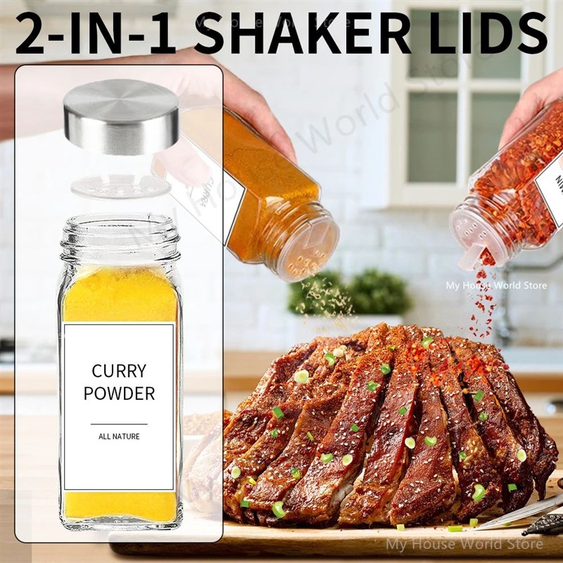 Glass Spice Jars with Stainless Dsteel Spice Seasoning Conta
