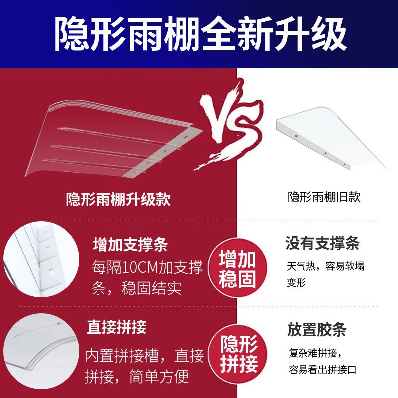 窗户隐形雨棚户外阳台阳光板耐力板塑料透明挡雨板门口简易遮阳棚